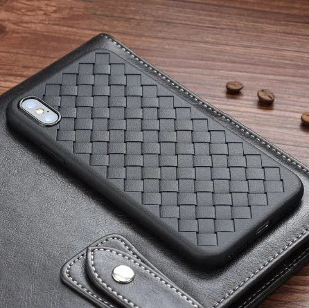 Luxury grid weaving pattern iPhone case in TPU material with hollow cooling design and raised screen protection