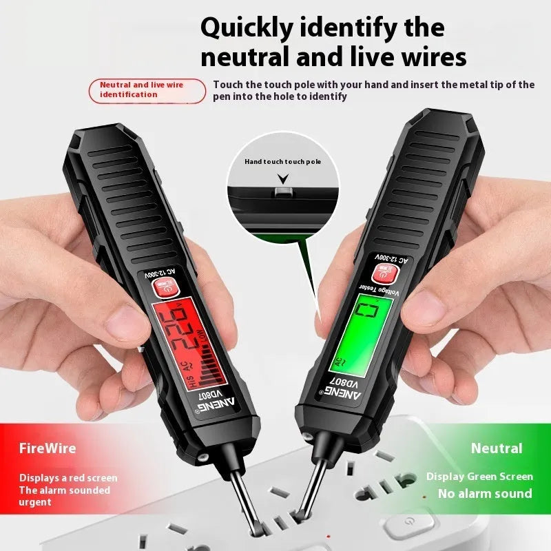 Digital voltage tester pen with LCD display for 12V to 300V electrical detection