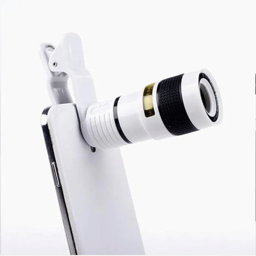 12X magnification phone telephoto lens with universal smartphone clip and cleaning cloth
