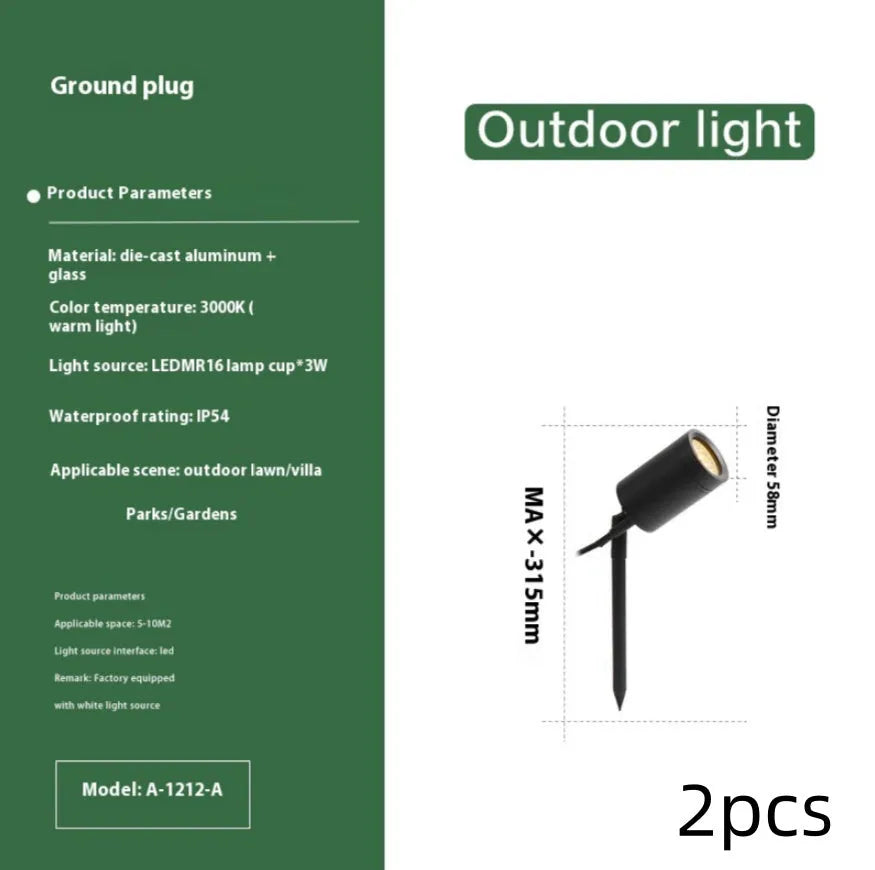 Aluminium outdoor ground lamp with LED light for garden or lawn.