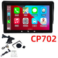 7-inch universal wireless CarPlay display screen with suction cup mount and cigarette lighter power cable.