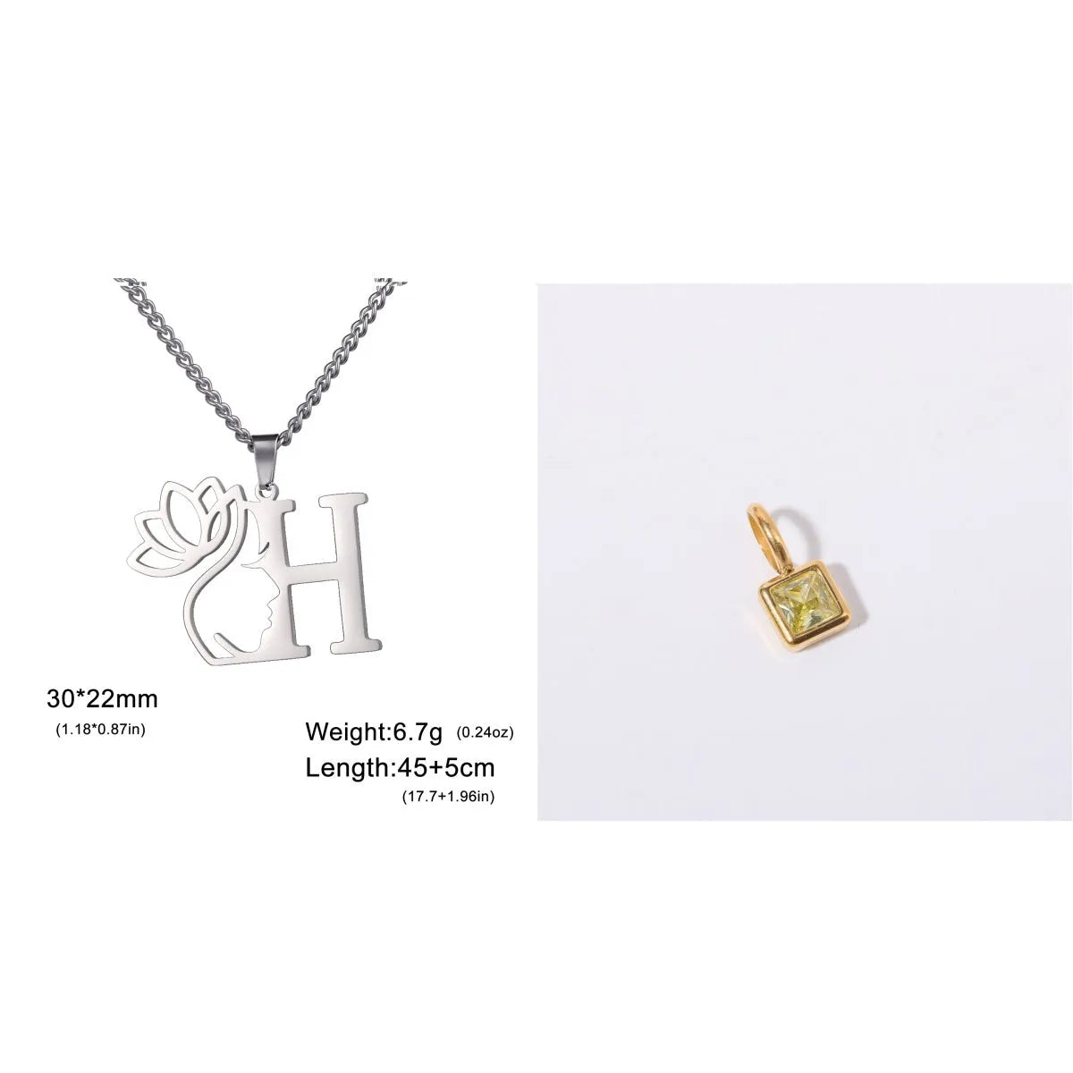 Stainless steel cross chain necklace with letter pendant in gold or silver electroplated finish