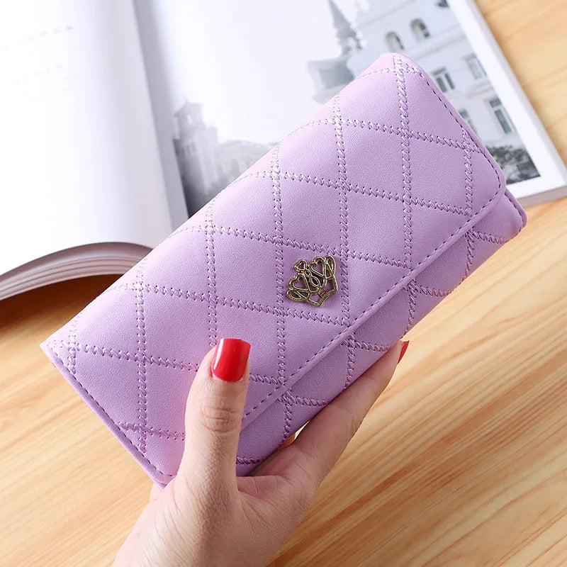Women's embroidered crown wallet with cross pattern and draw buckle in PU leather, square cross-section