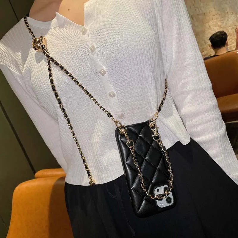 Xiaoxiangfeng imitation leather phone case with Dalinger leather rope messenger strap and small golden ball