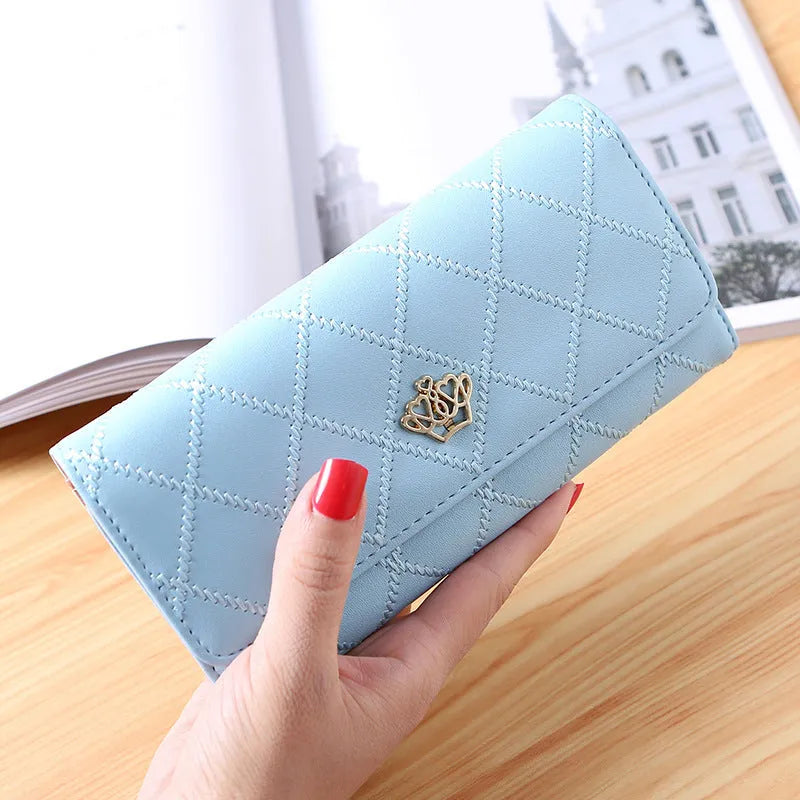 Women's embroidered crown wallet with cross pattern and draw buckle in PU leather, square cross-section