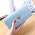 Women's embroidered crown wallet with cross pattern and draw buckle in PU leather, square cross-section