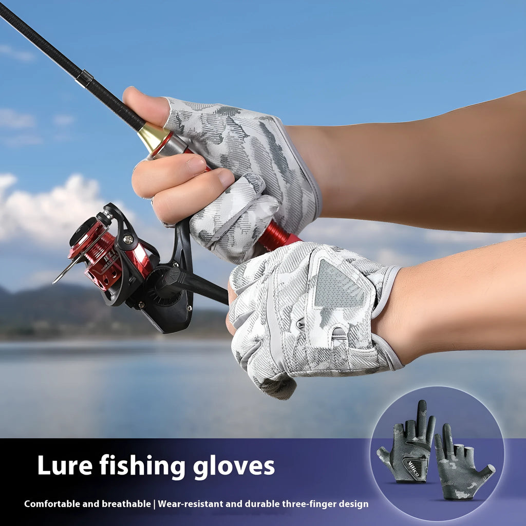 Exposed three-finger fishing gloves in black or gray, polyester non-slip summer sun protection, sizes M and L