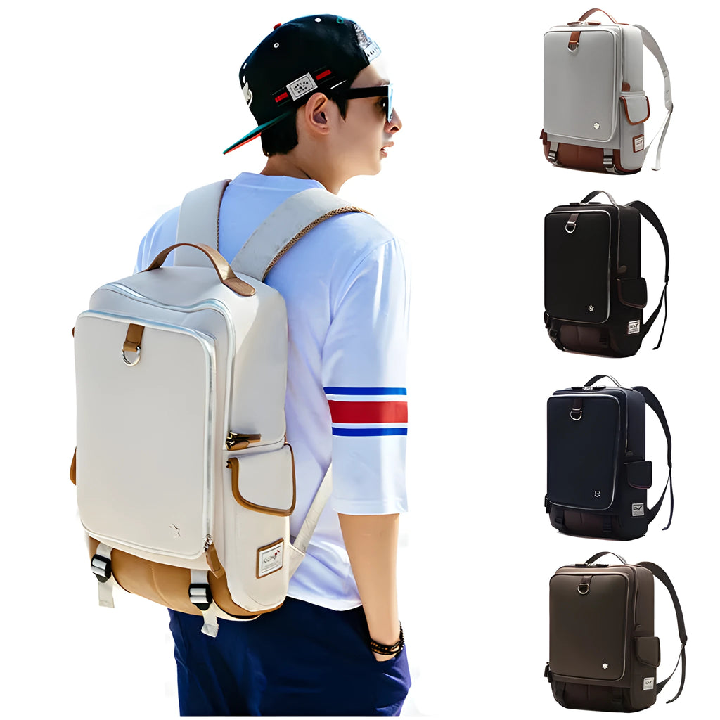 Men's large backpack in durable Oxford fabric, shown in army green colour, dimensions 30cm by 16cm by 46cm.