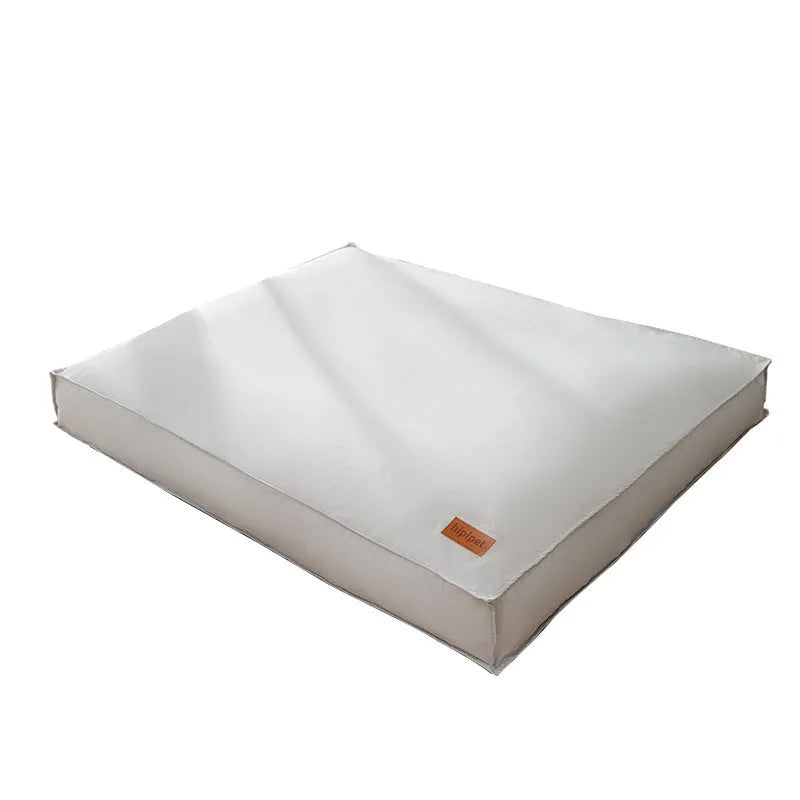 Waterproof dog bed mat in grey with removable washable cover, PP cotton padding, and non-slip bottom, size S to 2XL