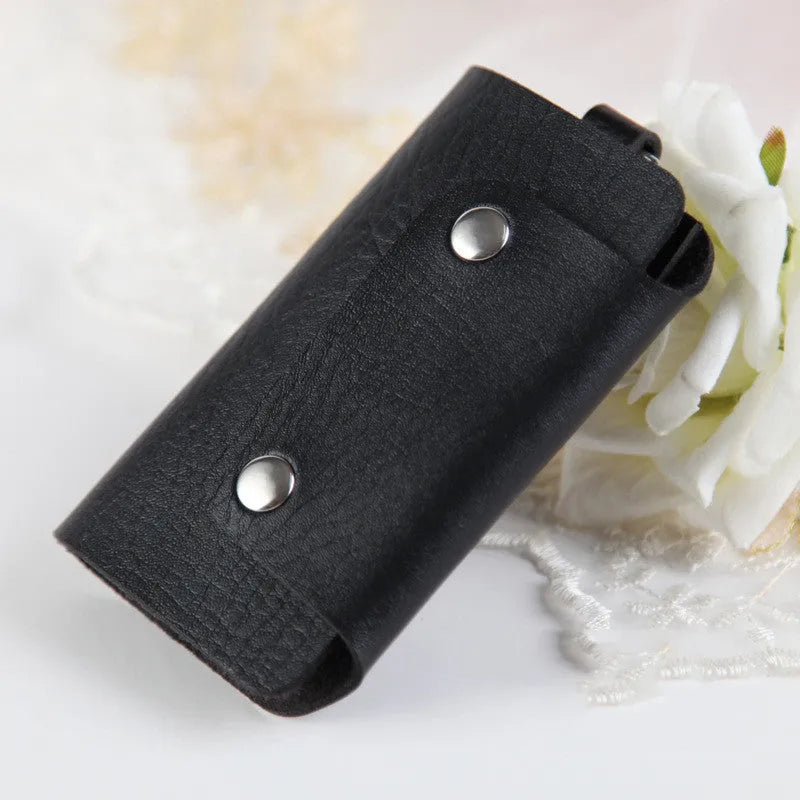 Colourful button closure PU leather key case in square vertical shape with soft plain finish