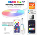 3-metre long flexible RGB LED neon light strip with a remote control on a dark background.