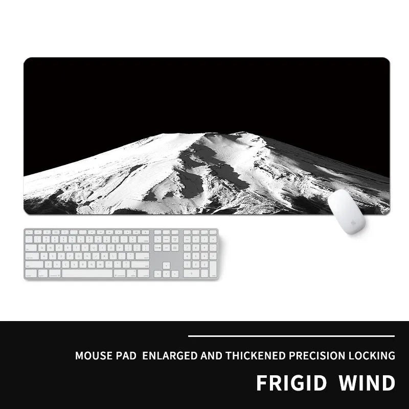 Oversized natural rubber mouse pad with thermal transfer printed cold-themed design for computer gaming desk
