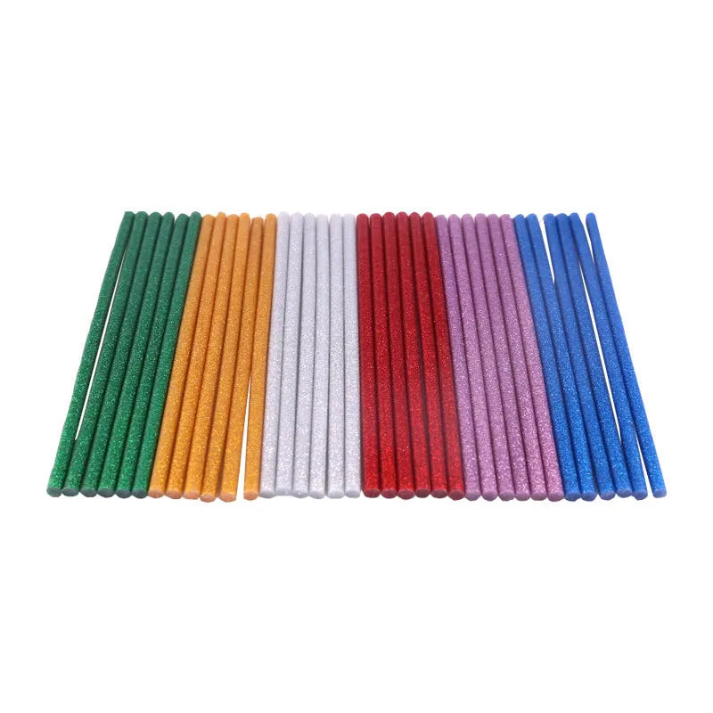 Flash mixed luminous hot melt glue sticks with gold leaf particles, 10 pack, 7mm and 11mm diameter options