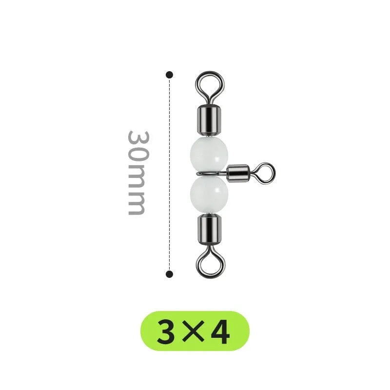 Copper three-fork luminous swivel fishing beads with T-type balance fork ring for 8-rig terminal tackle construction.