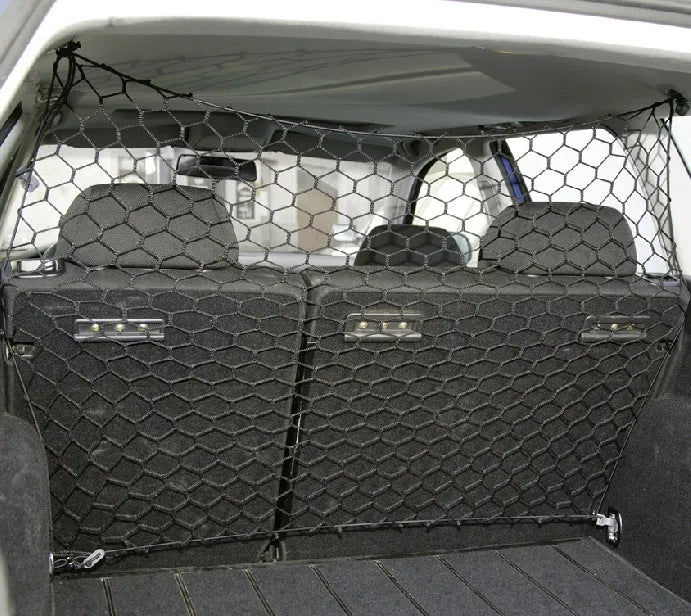 Black mesh dog car isolation net for hatchback, measuring 120cm by 70cm