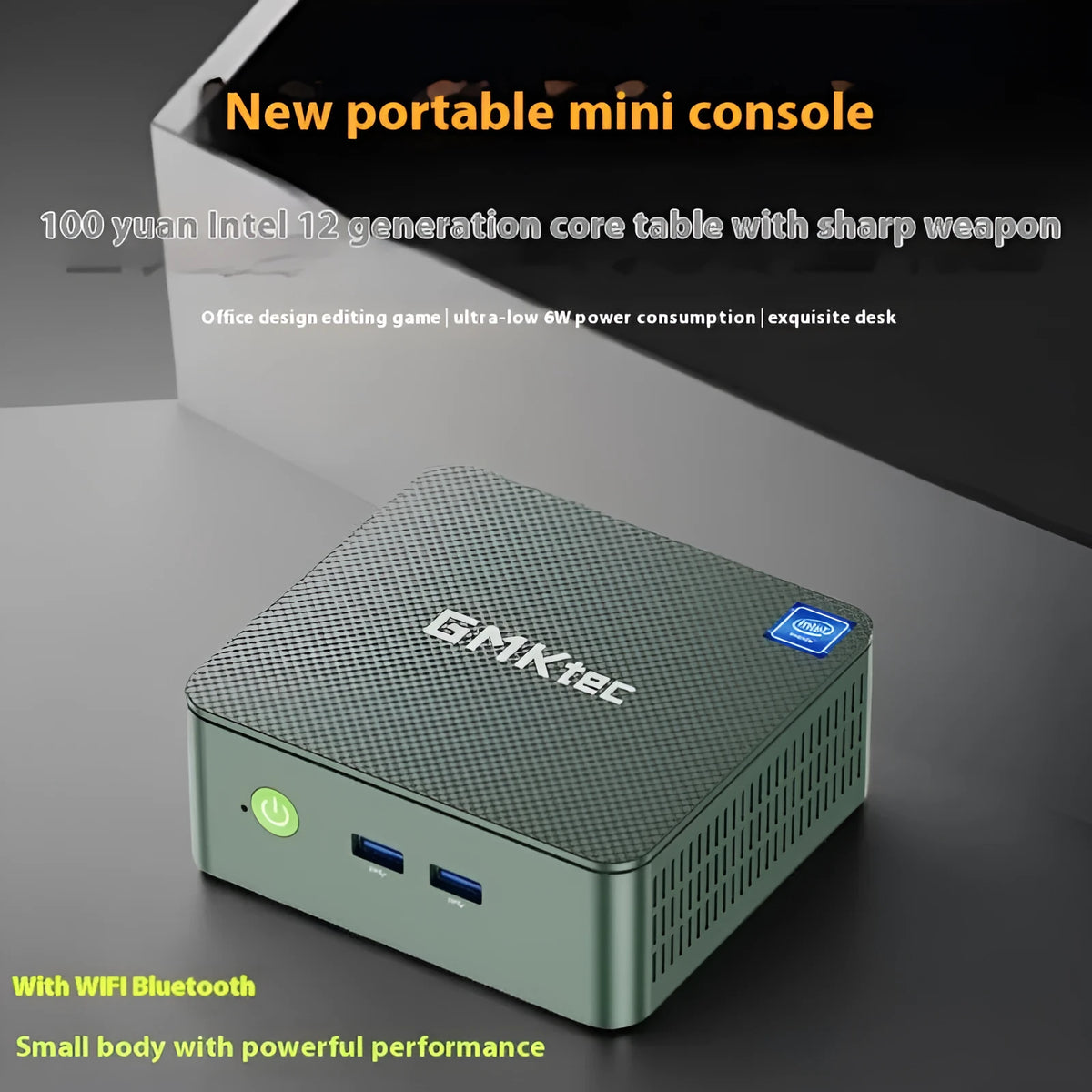 Mini computer host with 16GB memory and 1TB SSD, compact desktop PC for office and games.