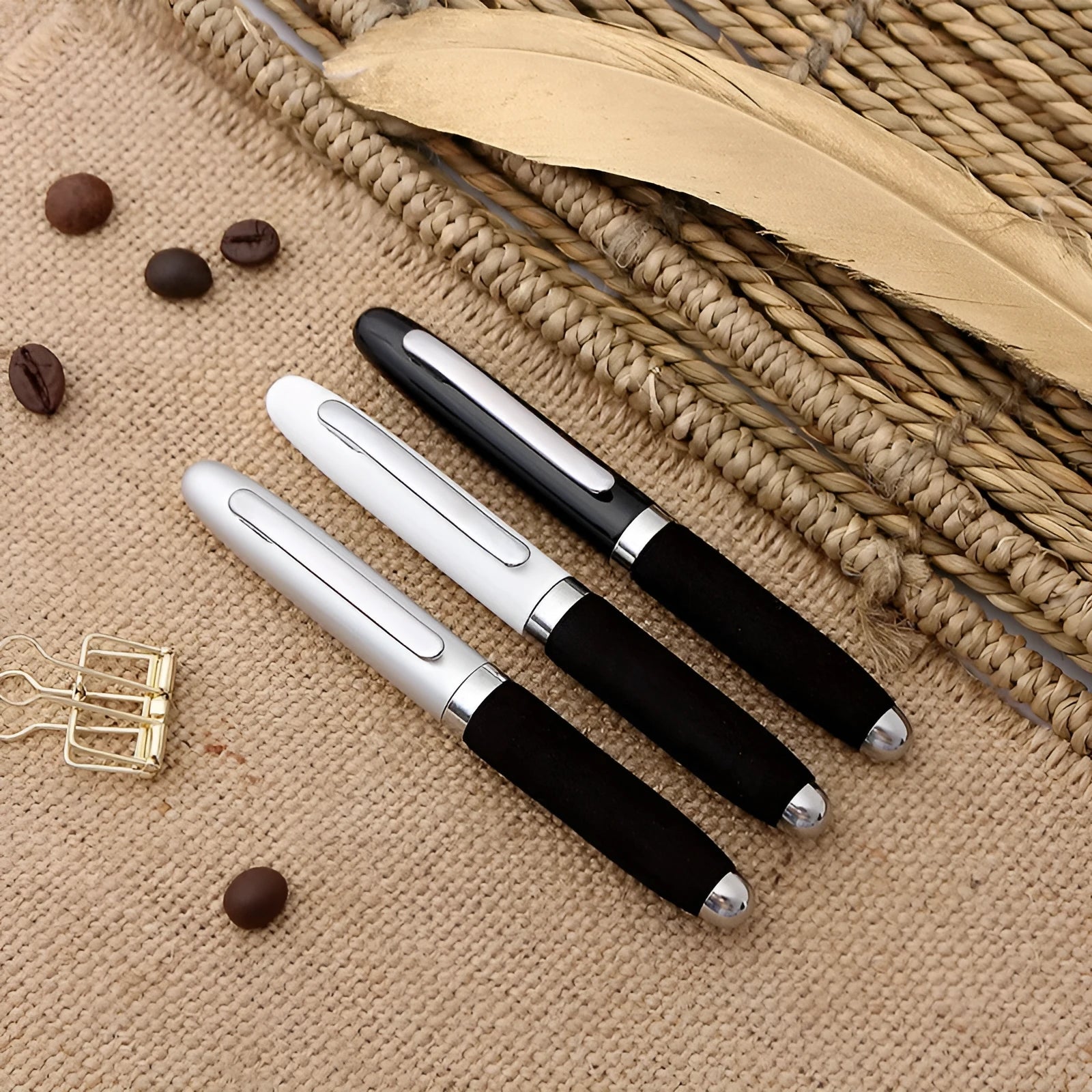 Metal ballpoint pen with EVA cap showing 1.0mm tip and compact 112mm length