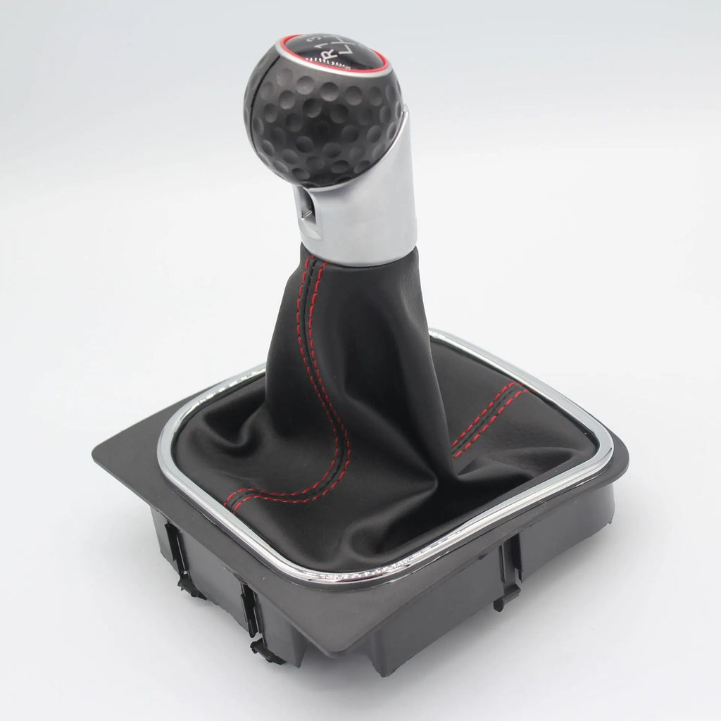 Leather gear knob with dust boot for manual Volkswagen Golf 5, 6, and 7.