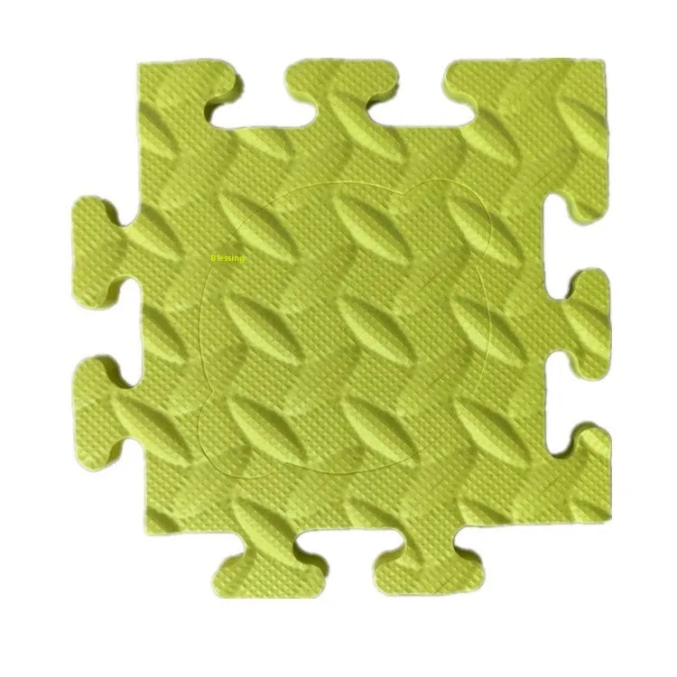 EVA foam pet ac button non-slip mat in green, square shape 16x16x1cm, on a wooden floor