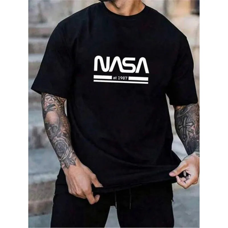 Men's printed slim-fit letters short sleeve cotton T-shirt shown in multiple colour options.