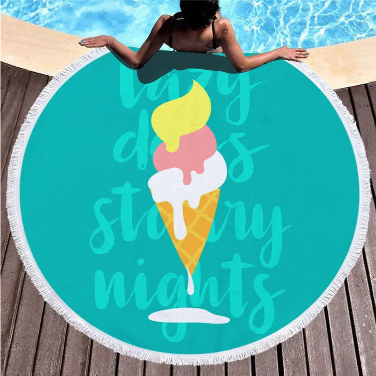 Round printed superfine polyester beach towel shawl 150 x 150cm in Decor colour