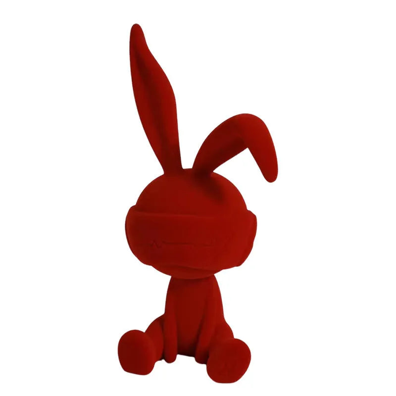 Suede blindfold rabbit resin table ornament in choice of blue, green, or red colours.
