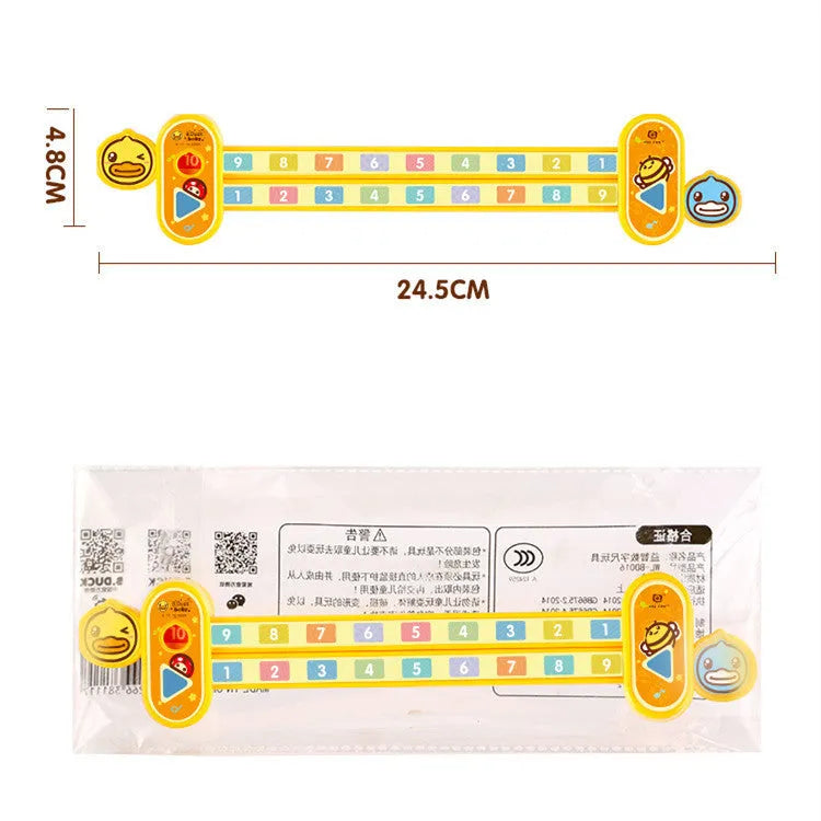 Yellow plastic cartoon digital decomposition ruler for children, showing 24.5 cm length.