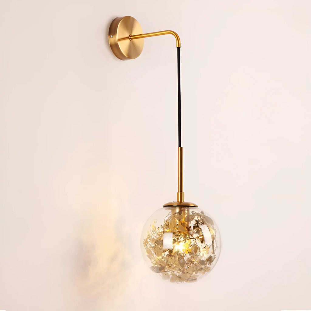 Modern glass wall lamp with metallic finish in Golden Flower or Silver Flower, 15cm or 20cm diameter