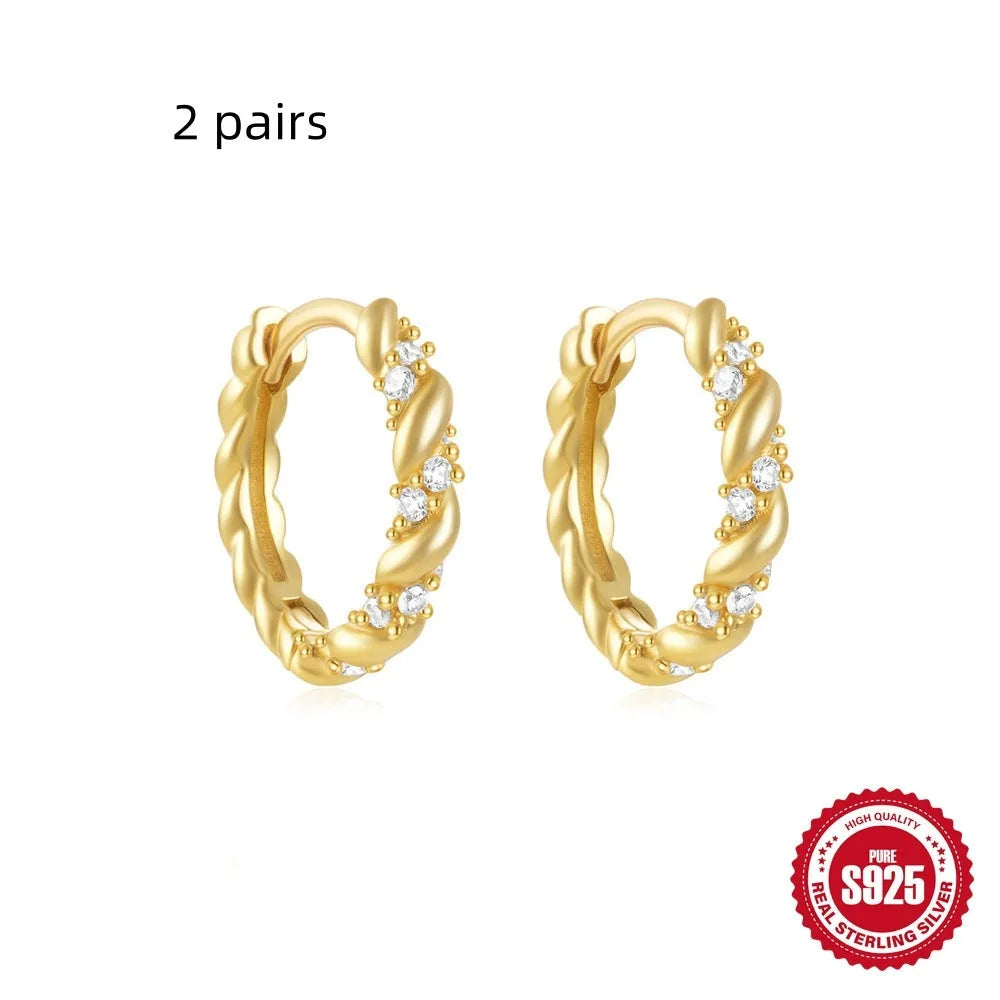 Small round geometric sterling silver stud earrings in gold or silver finish options