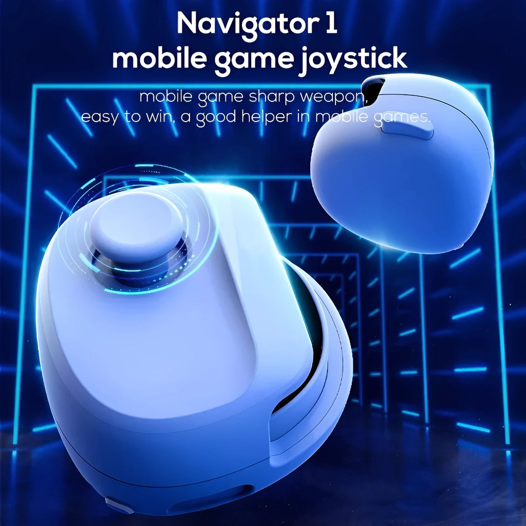 Compact black and white USB gaming stick controller on a flat surface, showing its size and ergonomic design.