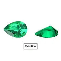 Cultivated emerald gemstones in Columbia green colour showing round, oval and emerald cut examples
