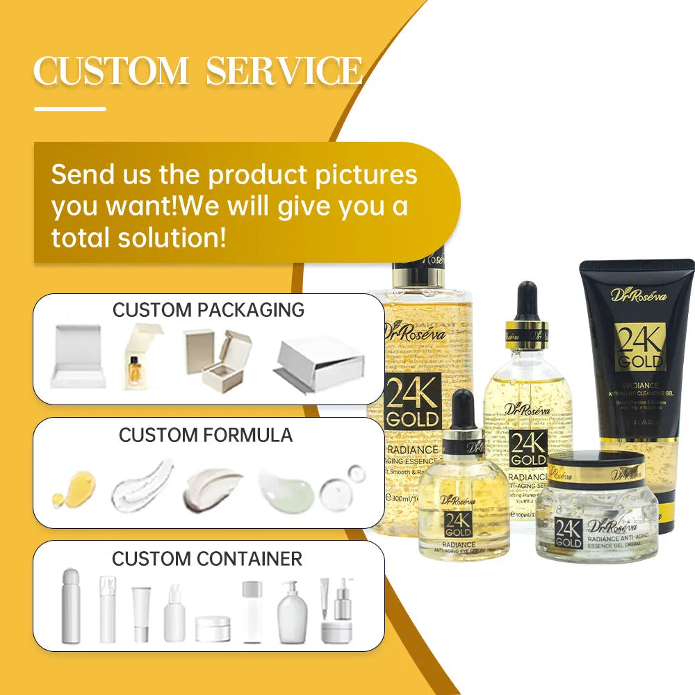 DR.ROSEVA 24K Gold Radiance Luxury Set 5 piece skincare gift box with cleanser serum and face cream