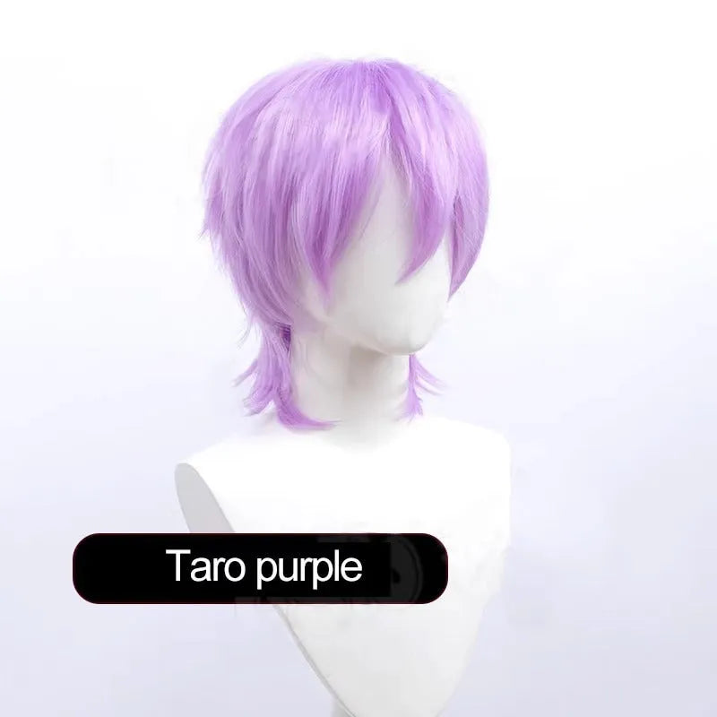 Short anime style cosplay wig with anti-curling hair tail in high-temperature fiber material