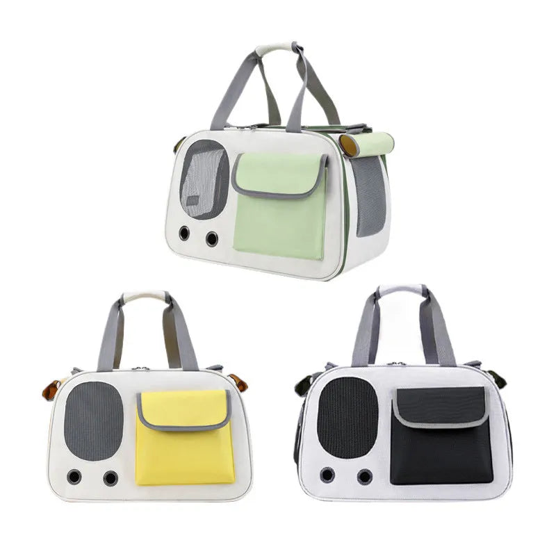 Portable foldable canvas pet bag in solid colour with single shoulder strap