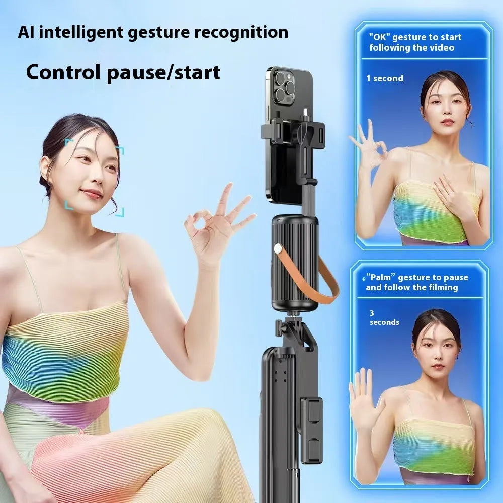 Smart AI face recognition selfie holder with 360 rotation and Bluetooth remote for mobile live streaming