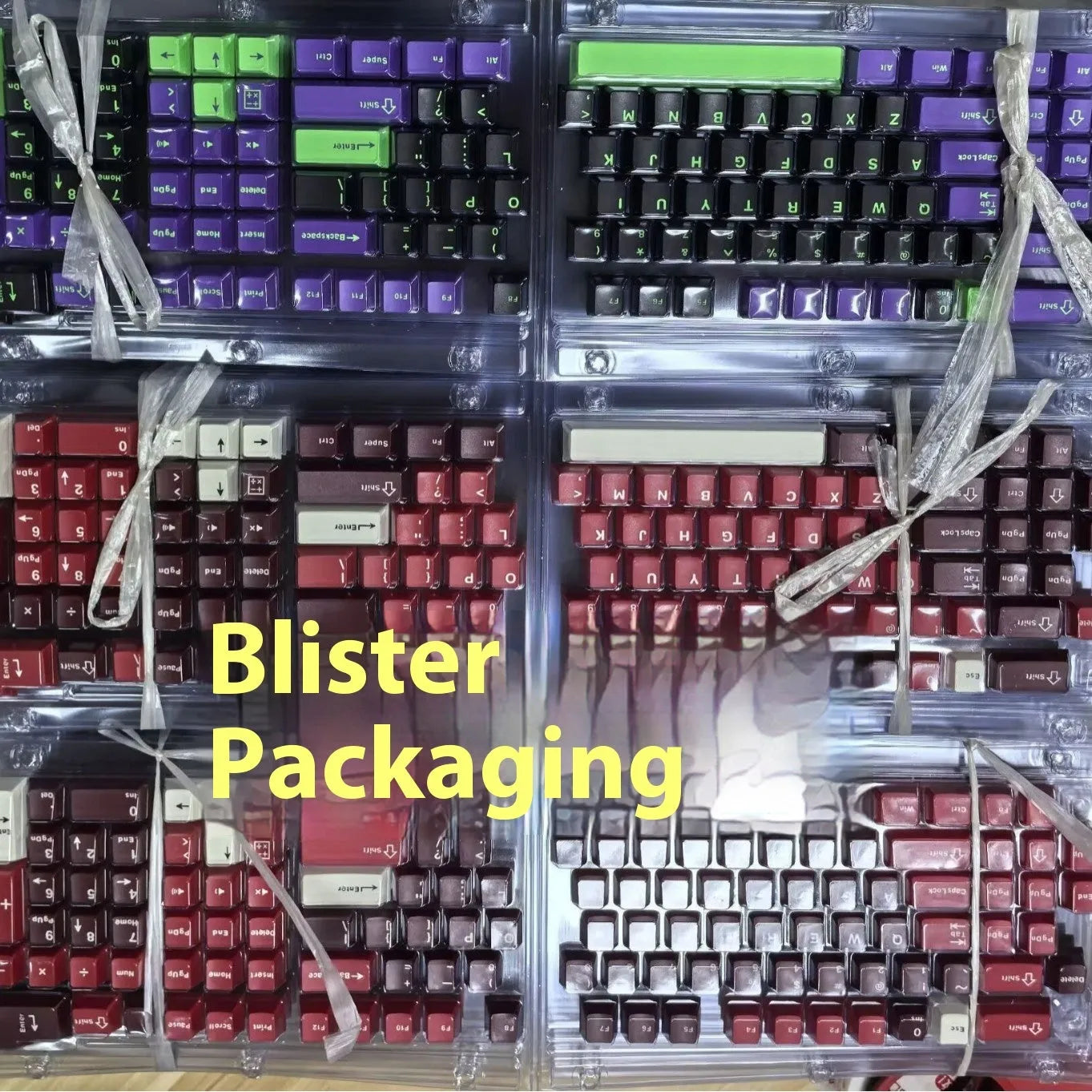 Positive engraved small full set 126 two-colour keycaps for mechanical keyboards in black and purple
