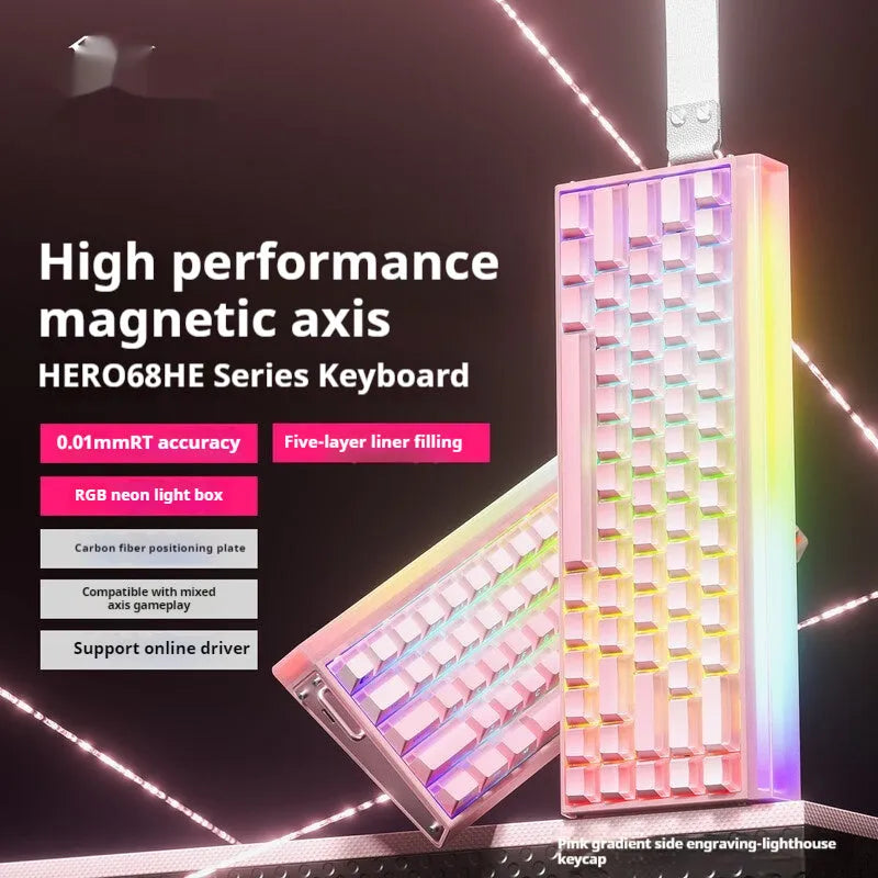 Magnetic axis mechanical keyboard with RGB lighting and engraved side designs