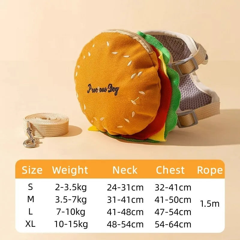 Cartoon hamburger design adjustable escape-proof vest leash for dog with backpack