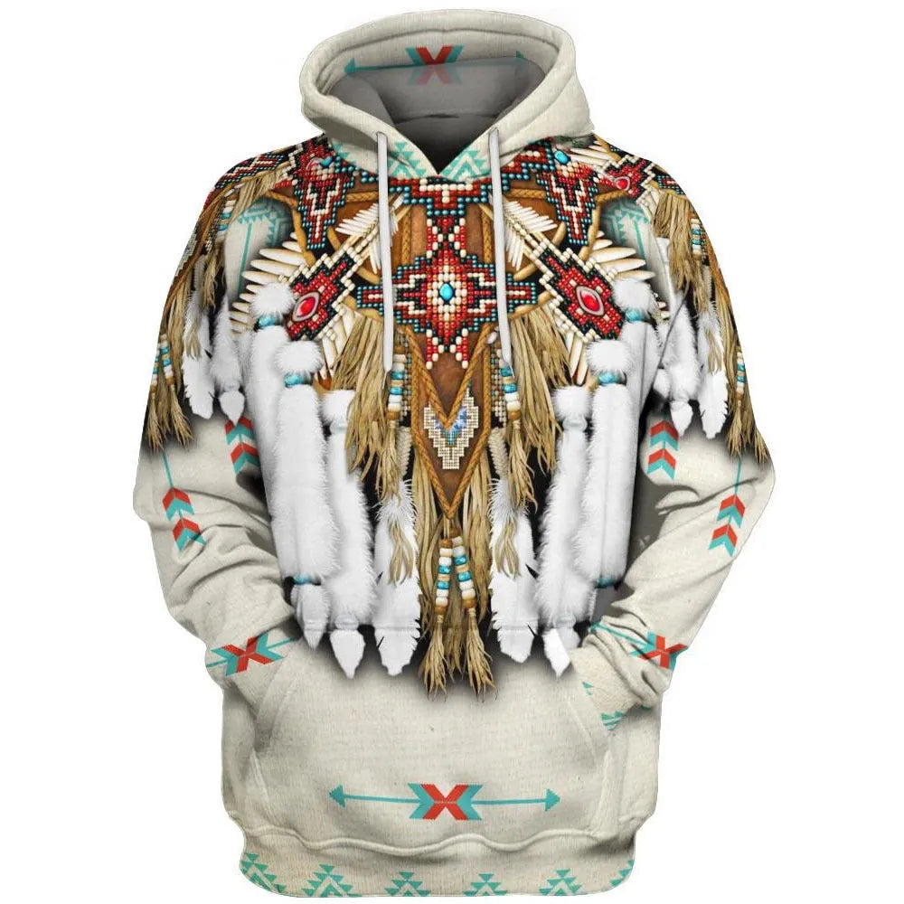 Men's loose fit digital print polyester hoodie with 3D effect pattern, long sleeves, hooded