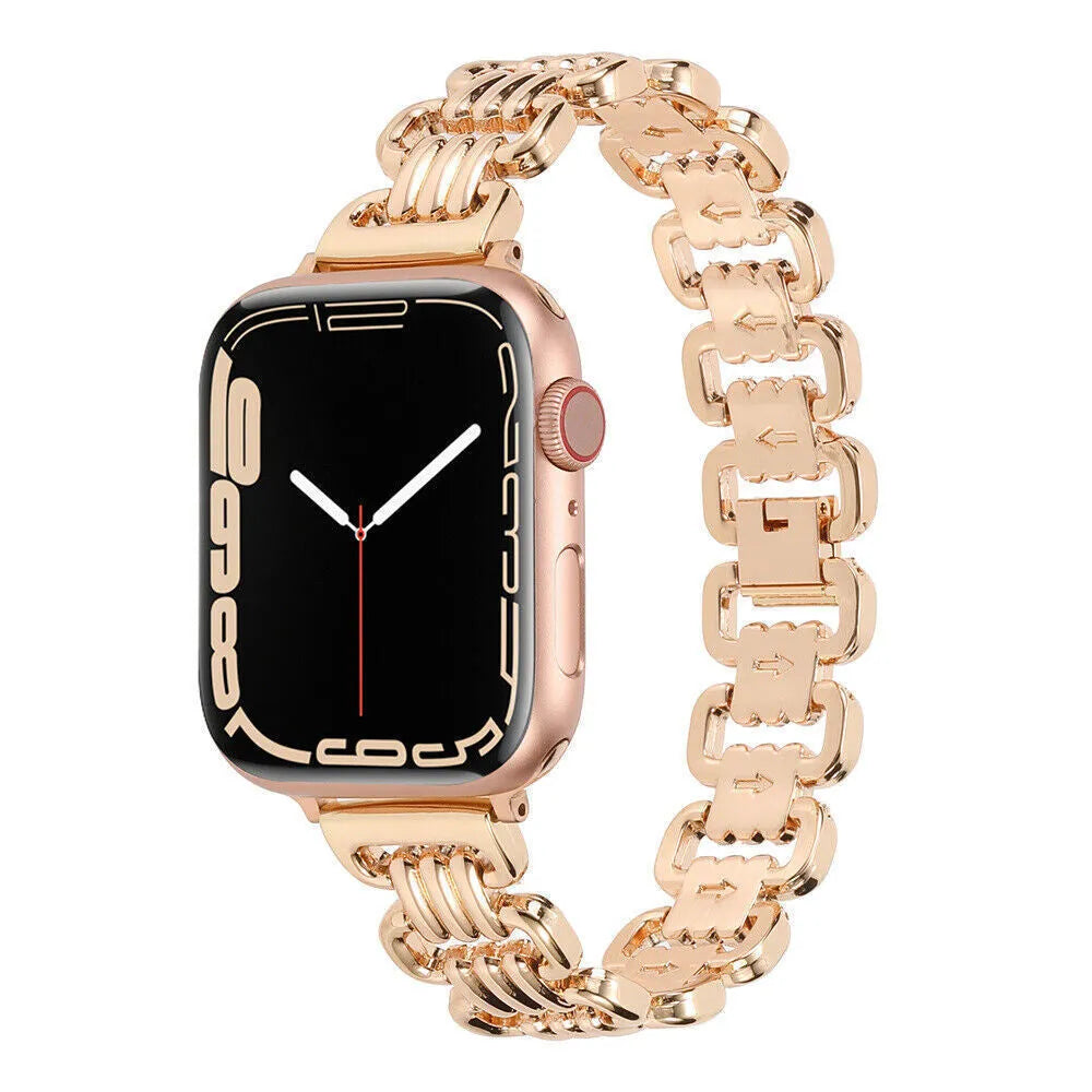Alloy metal ladies watch bracelet replacement strap for Apple Watch in five colour options.