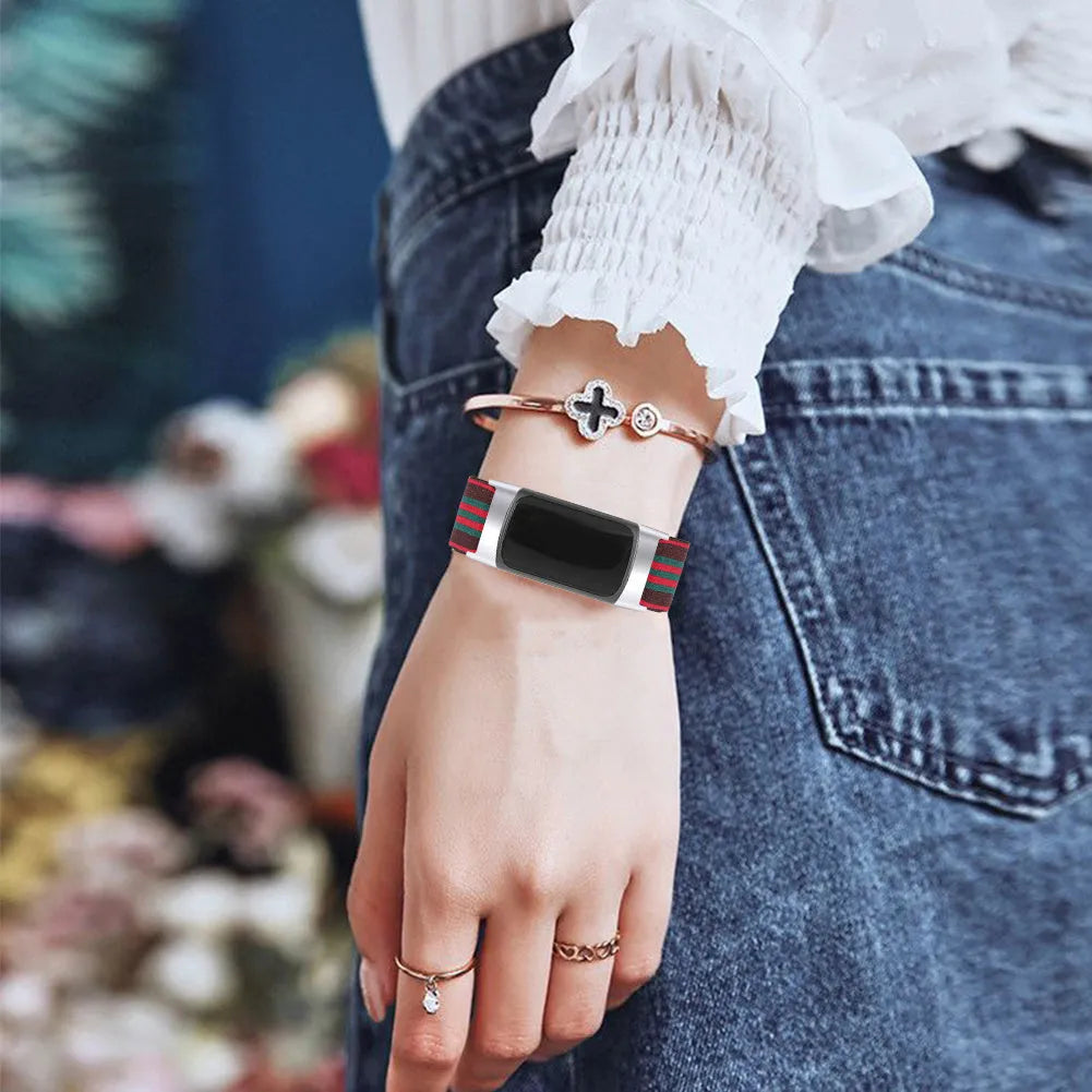 Printed elastic replacement strap for Fitbit Charge 6 watch in adjustable 5.5-8.5 inch length