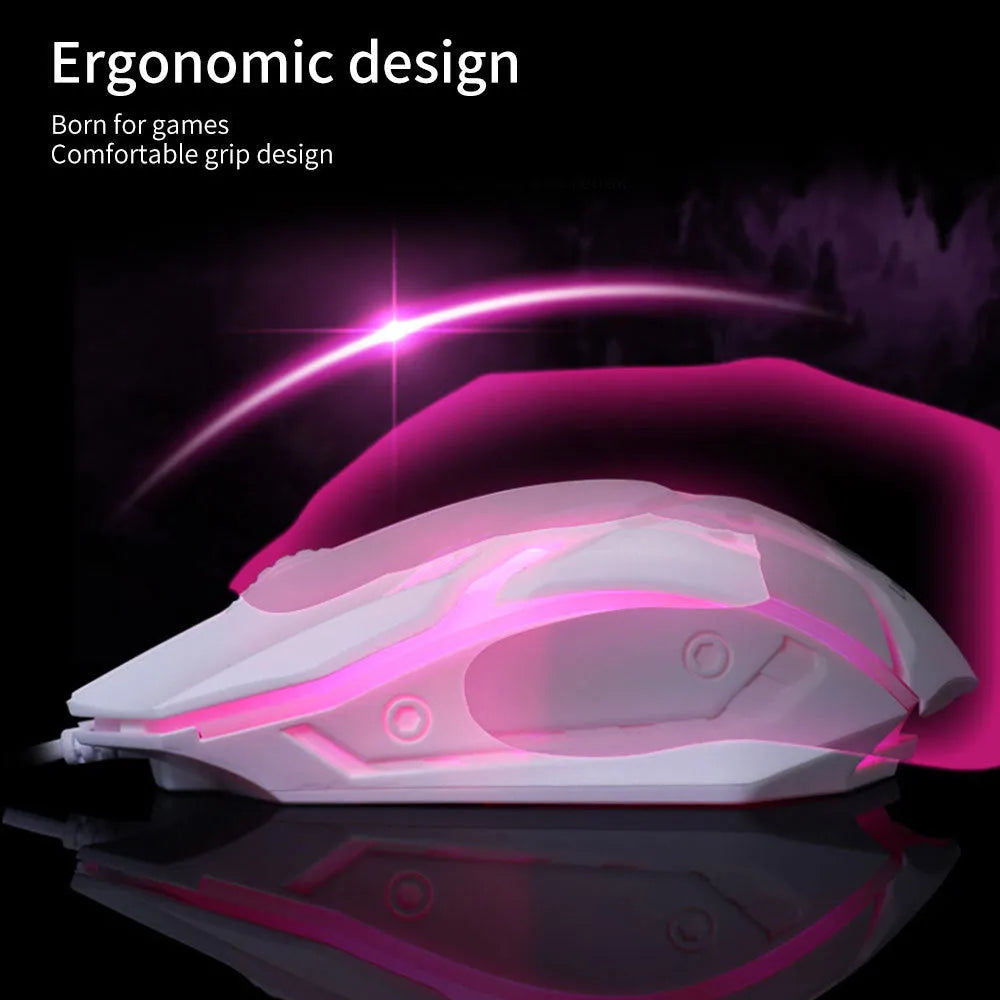 Black and white illuminated wired USB gaming mouse with colourful glow effect