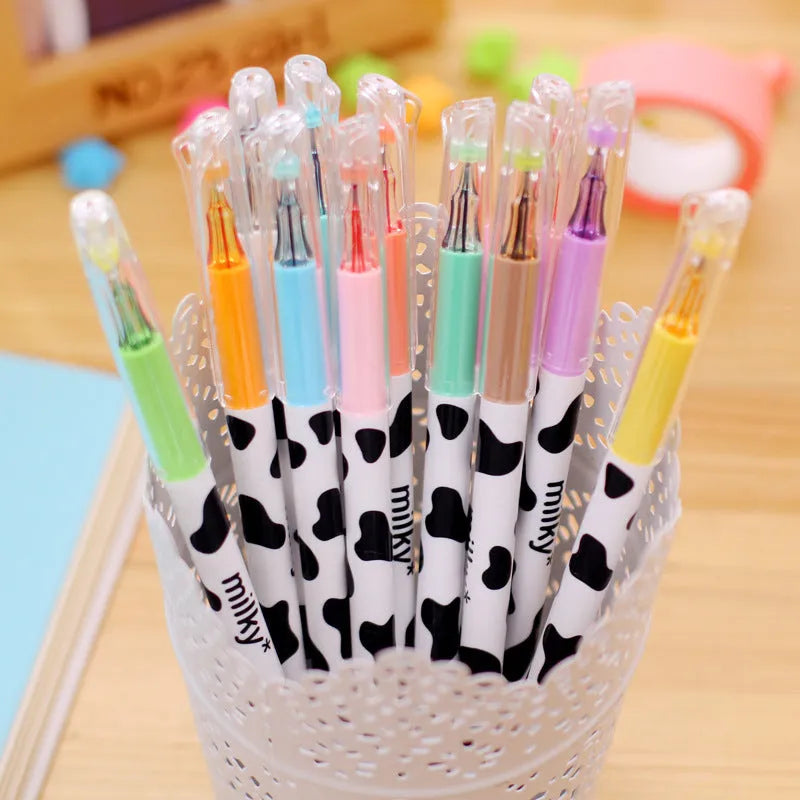 Set of 12 cow colour gel pens with 0.38mm fine tips displayed in a box.