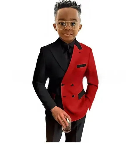 Boys' two-piece polyester suit set with jacket and trousers, spring banquet outfit, multiple colour options, sizes 3T-12T