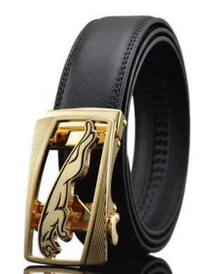Men's automatic buckle leather belt in cowhide with adjustable length and multiple buckle options