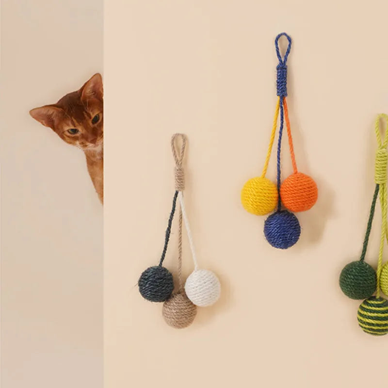 Cat teaser stick toy set with catnip balls in blue, green, and red yellow blue colour options
