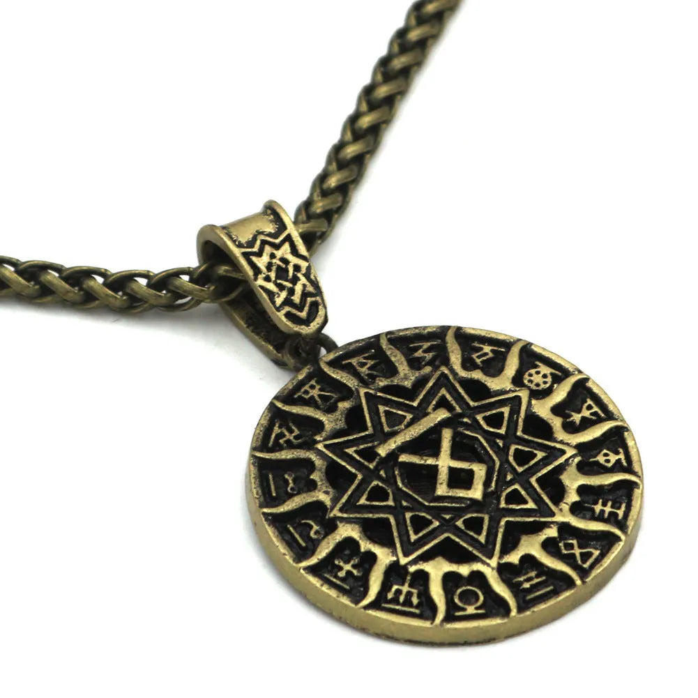 Lunavin ODing logo pendant necklace on an adjustable snake bone chain in antique silver
