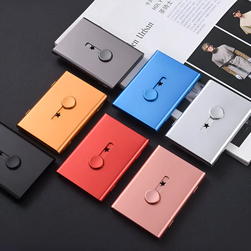 Aluminium hand push card case with 6-layer storage and RFID protection