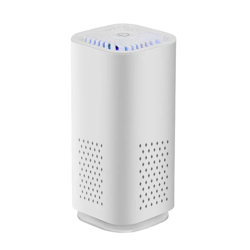 Mini USB car air purifier in black or white colour for small spaces under 10 square metres