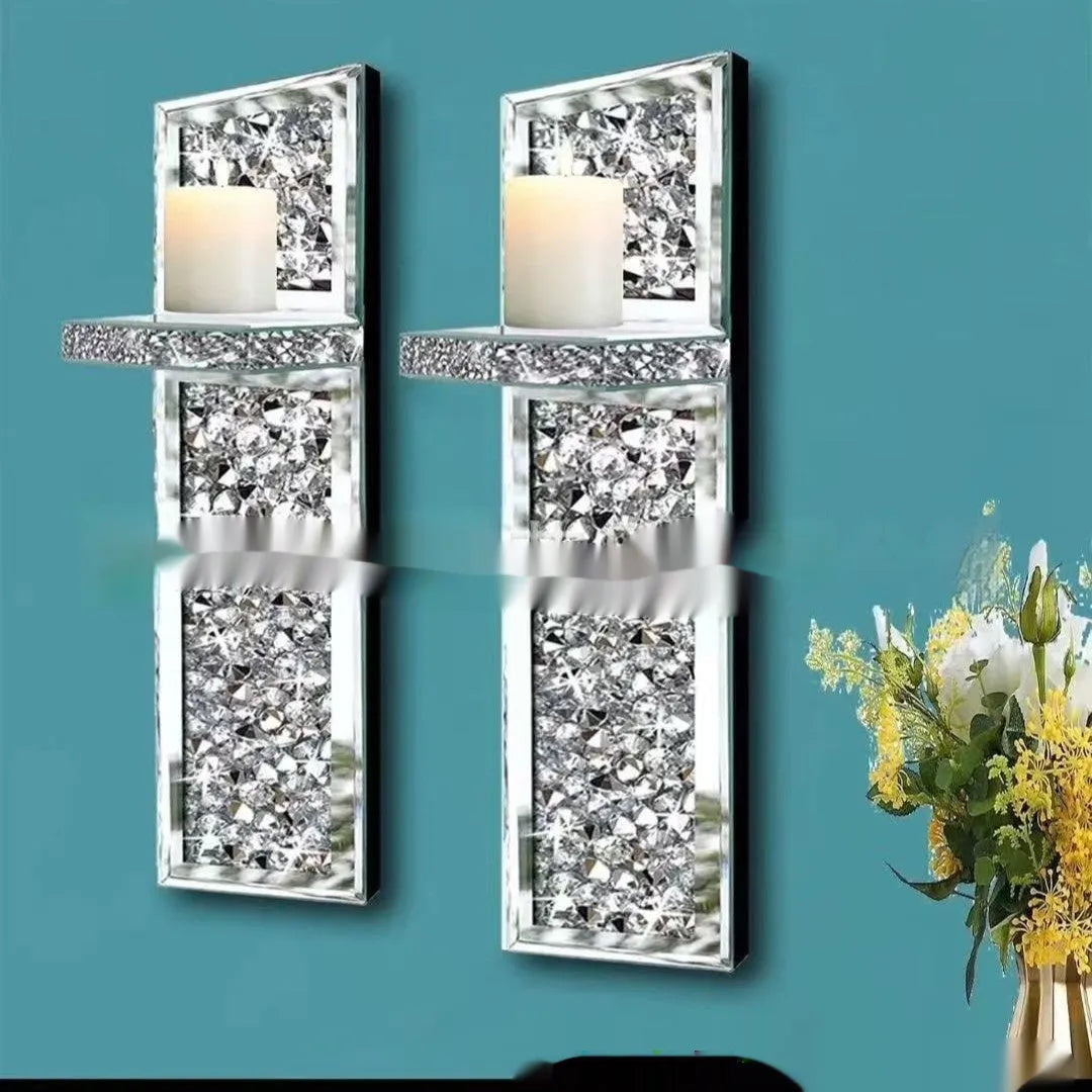 Pair of silver mirror glass candle holders for wall mounting, modern design